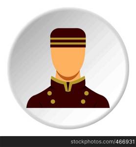 Doorman in red uniform icon in flat circle isolated vector illustration for web. Doorman in red uniform icon circle