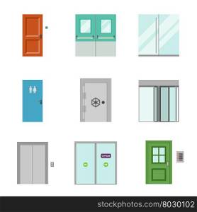 Doors for different purposes in flat style.