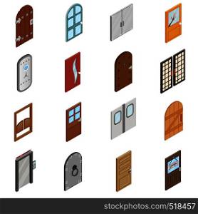 Doors icons set in isometric 3d style isolated on white background. Doors icons set, isometric 3d style