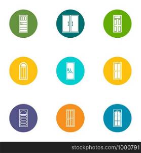 Doorway icons set. Flat set of 9 doorway vector icons for web isolated on white background. Doorway icons set, flat style