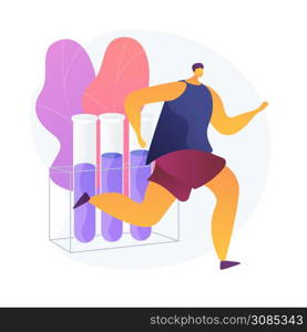 Doping test. Athletic performance-enhancing drugs. Athletic competitor cartoon character running. Laboratory test, flask, chemical components. Vector isolated concept metaphor illustration. Doping test vector concept metaphor