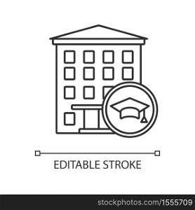 Dormitory pixel perfect linear icon. Students residence hall. University campus building. Thin line customizable illustration. Contour symbol. Vector isolated outline drawing. Editable stroke. Dormitory pixel perfect linear icon