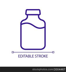 Dose of covid vaccine RGB color icon. Bottle of milk. Vaccine delivery. Reusable glass bottle. Flu shots. Pharmacy networks. Isolated vector illustration. Simple filled line drawing. Editable stroke. Dose of covid vaccine RGB color icon