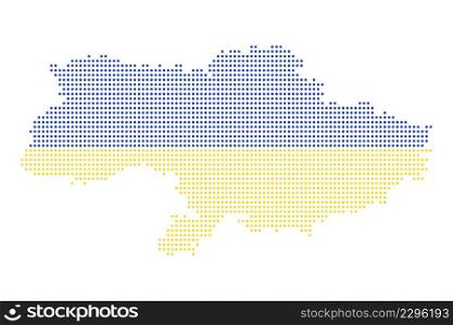 Dot style Ukraine map colored in National Flag isolated on white. Vector illustrations