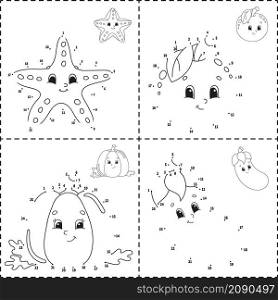 Dot to dot game. Draw a line. For kids. Activity worksheet. Coloring book. With answer. cartoon character. Vector illustration.