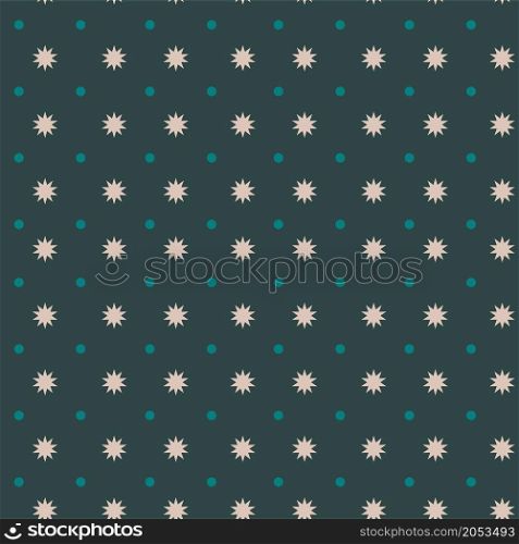 Dots aligned in rows, snowflakes or stars abstract decorative ornaments and elements. Shimmer and sparkling scattered confetti set. Seamless pattern, background or print. Vector in flat style. Abstract seamless pattern print with rows and dots