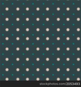Dots aligned in rows, snowflakes or stars abstract decorative ornaments and elements. Shimmer and sparkling scattered confetti set. Seamless pattern, background or print. Vector in flat style. Abstract seamless pattern print with rows and dots
