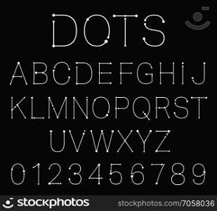 Dots alphabet font template. Set of letters and numbers. Vector illustration.. Dots alphabet font template. Set of letters and numbers