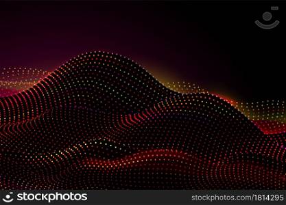Dots digital landscape. Abstract technology sound wave, data science particles background. Lights grid surface recent vector illustration. Futuristic visualization wave, surface particle wavy. Dots digital landscape. Abstract technology sound wave, data science particles background. Lights grid surface recent vector illustration