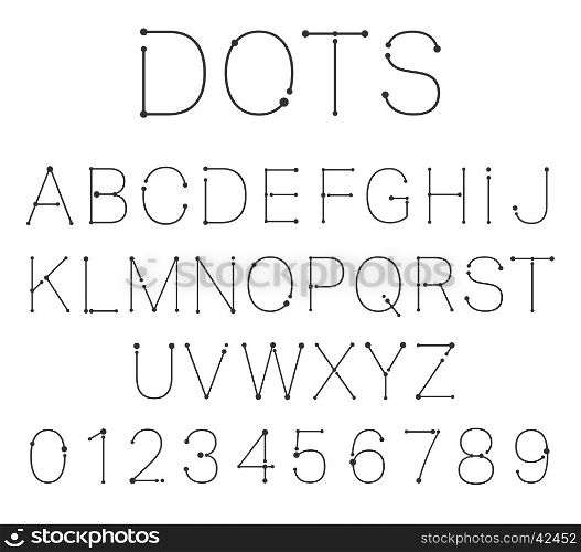 Dots letters and numbers.. Letters and numbers. Alphabet font template. Connection dots design. Vector illustration.