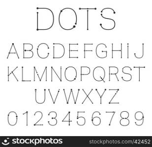 Dots letters and numbers.. Letters and numbers. Alphabet font template. Connection dots design. Vector illustration.