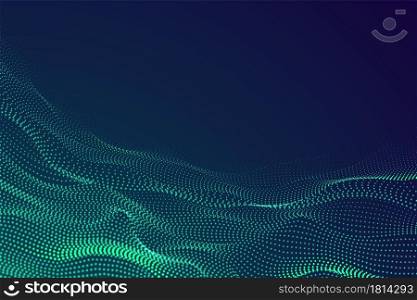 Dots particle waves. Digital surface, abstract data cyber information background. 3d dynamic flow, technology music recent vector banner. Surface wave connection visualization information illustration. Dots particle waves. Digital surface, abstract data cyber information background. 3d dynamic flow, technology music recent vector banner
