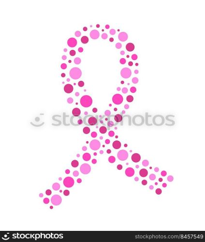 Dots style pink ribbon. Breast cancer awareness month. Fight symbol vector illustration.