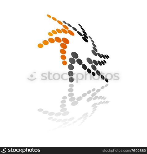 Dotted 3D icon in orange and black with reflection isolated logo. Vector star shape symbol. Star shape 3D dotted icon isolated