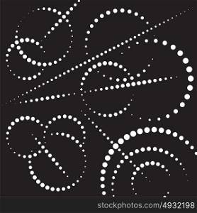Dotted black and white circles and lines. Abstract illustration.