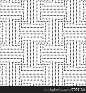 Dotted double T with offset.Seamless abstract geometric background. Flat monochrome design. Pattern made of gray dots.