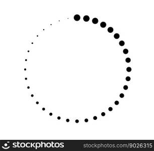 Dotted gradient circle. Halftone effect circular dotted frame. Progress round loader. Half tone circle. Vector illustration isolated on the white background.. Dotted gradient circle. Halftone effect circular dotted frame. Progress round loader. Half tone circle. Vector illustration isolated on the white background