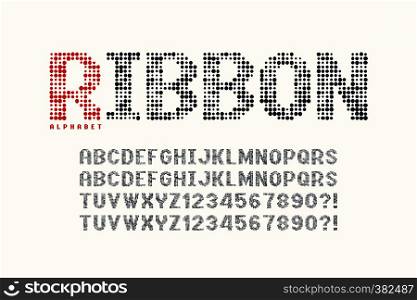 Dotted halftoned display font design, alphabet and numbers. Vector illustration. Dotted halftoned display font design, alphabet and numbers
