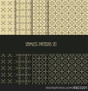 Dotted oriental motif seamless pattern collection. Vector illustration. Abstract simple dotted print design. Eastern style background template.