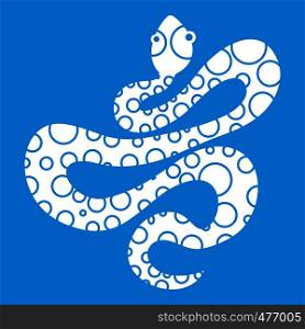 Dotted snake icon white isolated on blue background vector illustration. Dotted snake icon white