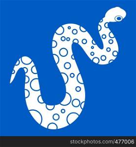 Dotted snake icon white isolated on blue background vector illustration. Dotted snake icon white
