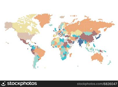 Dotted World map of hexagonal dots on white background. Vector illustration.