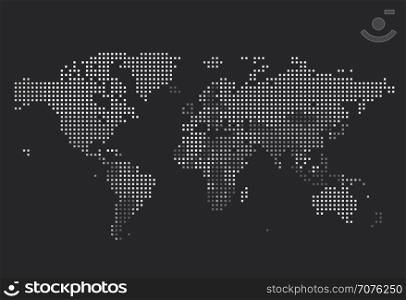 Dotted World map of square dots on dark background. Vector illustration.