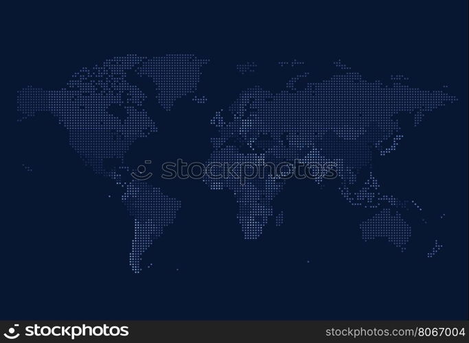 Dotted World map of square dots on dark background. Vector illustration.