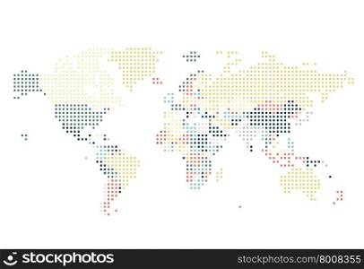 Dotted World map of square dots on white background. Vector illustration.