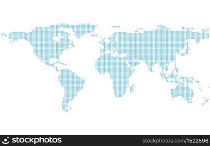 Dotted World Map, Template with blue points isolated on white background, Flat Earth Graph vector illustration.