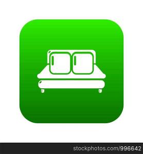 Double bed icon green vector isolated on white background. Double bed icon green vector
