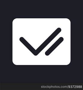 Double checkmark dark mode glyph ui icon. Delivered and read. User interface design. White silhouette symbol on black space. Solid pictogram for web, mobile. Vector isolated illustration. Double checkmark dark mode glyph ui icon
