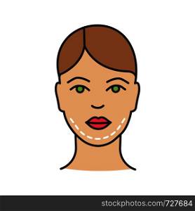 Double chin surgery color icon. Plastic surgery. Double chin removal. Facial rejuvenation. Genioplasty. Facelift surgical procedure. Isolated vector illustration. Double chin surgery color icon