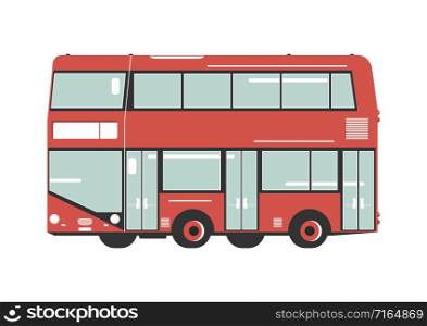 Double decker bus. Side view of cartoon double decker. Flat vector.