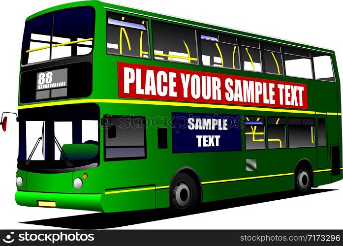 Double Decker green city bus. Coach. Vector illustration
