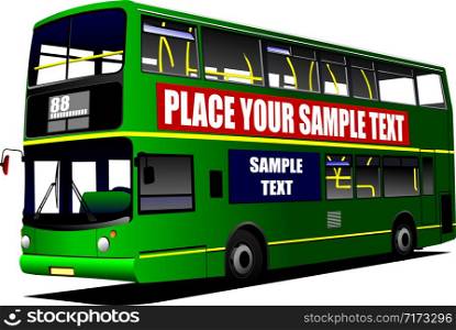 Double Decker green city bus. Coach. Vector illustration