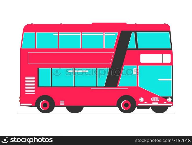 Double decker. Simplified double decker bus. Side view. Flat vector.