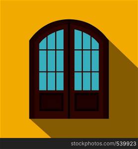Double door icon in flat style on a yellow background. Double door icon, flat style