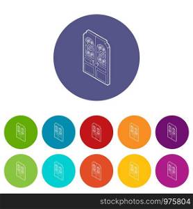 Double doors icons color set vector for any web design on white background. Double doors icons set vector color