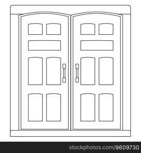 Double doors outline with door knobs isolated on white background. Vector clipart.. Double doors outline with door knobs isolated on white background. Clipart.