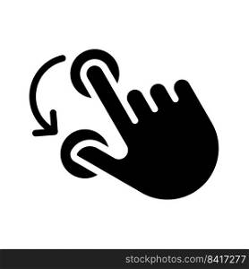 Double finger rotation black glyph icon. Hold and spin with two fingers. Touchscreen control gesture. Silhouette symbol on white space. Solid pictogram. Vector isolated illustration. Double finger rotation black glyph icon