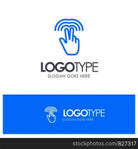 Double, Gestures, Hand, Tab Blue Outline Logo Place for Tagline
