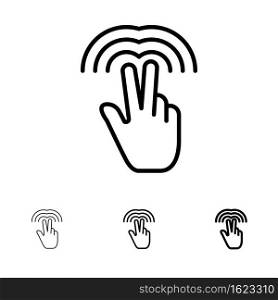 Double, Gestures, Hand, Tab Bold and thin black line icon set