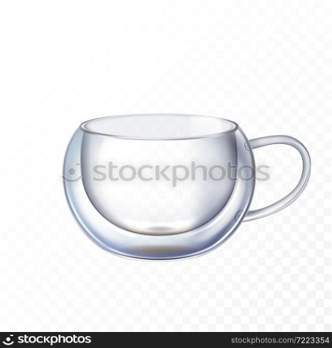double glass cup cappuccino empty coffee double glass . fresh crema mug. 3d realistic vector. double glass cup cappuccino vector