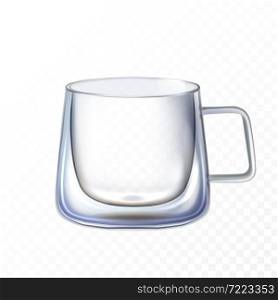 double glass cup transparent cappuccino cup, glass espresso mug. hot tea. 3d realistic vector. double glass cup transparent vector