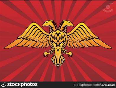 Double headed eagle in dark red background