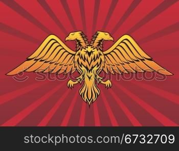 Double headed eagle in dark red background