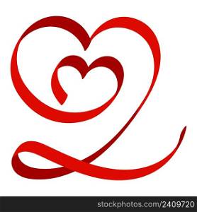 Double heart developing red ribbon, love heart stock illustration