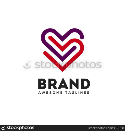 Double heart logo, twin love logo,Two crossed hearts logo. Simple love lines romantic logo.Concept for family, pregnancy, wedding or romantic design