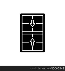 Double-hung windows black glyph icon. Two operating sash moving up, down. Vertical-sliding window. Efficient ventilation on top, bottom. Silhouette symbol on white space. Vector isolated illustration. Double-hung windows black glyph icon